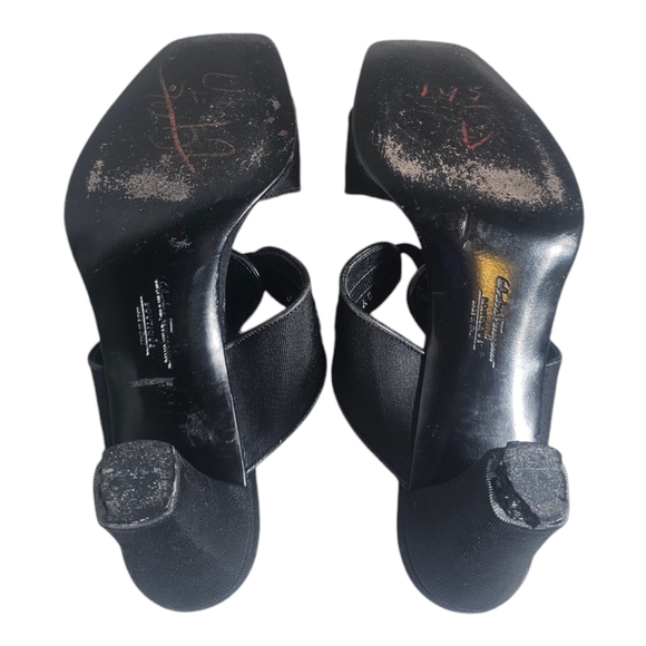 Olivia Ferragamo Black Leather Ankle Straps 4" Platform Heels Size 6 - Picture 2 of 10